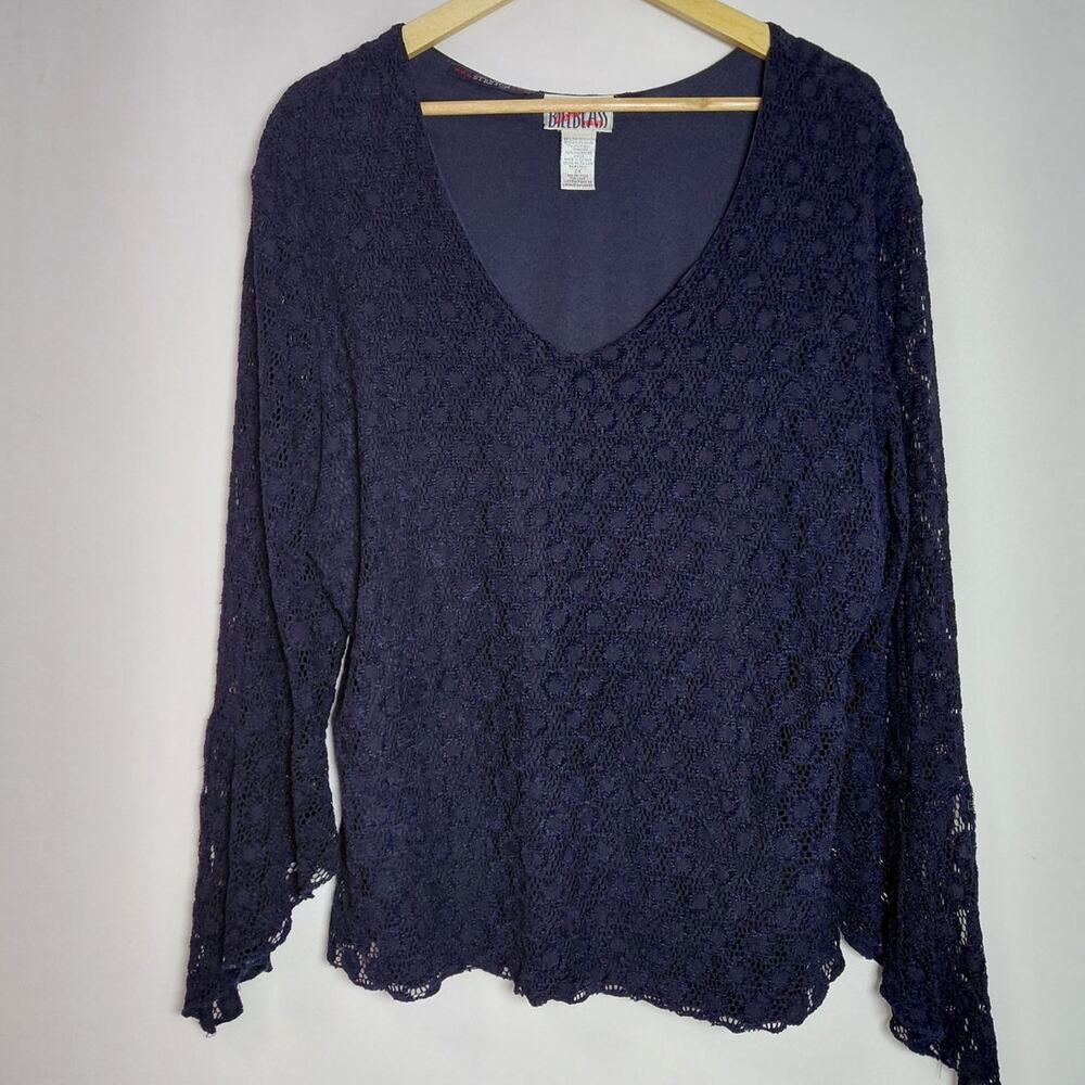 Bill Blass Woman Stretch Top Navy Solid Knit Long Sleeve Women Size 2X